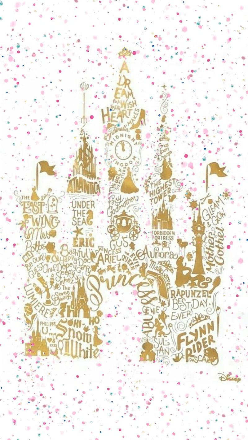 Castle, ariel, belle, cinderella, disney, drawing, patterns, princess, rapunzel, HD phone wallpaper