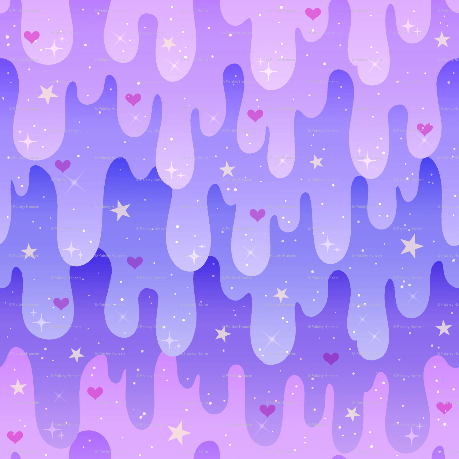 A purple and blue gradient background with melting ice cream, stars, and hearts. - Slime