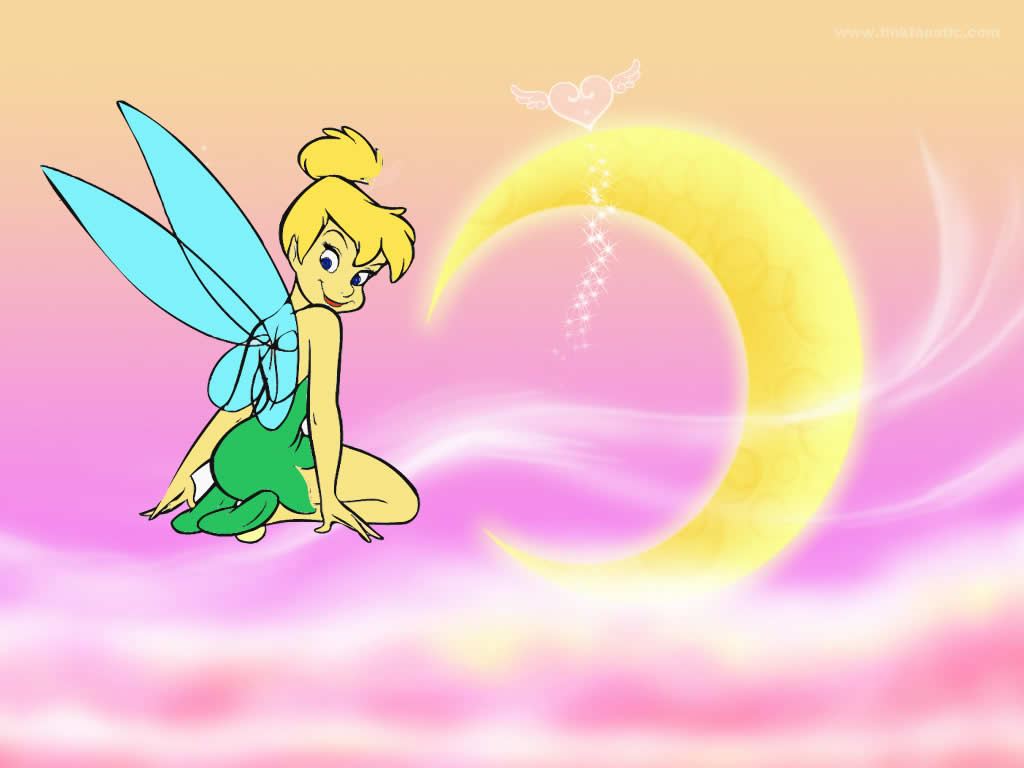 Tinkerbell sitting on the moon with a cloudy sky - Tinkerbell