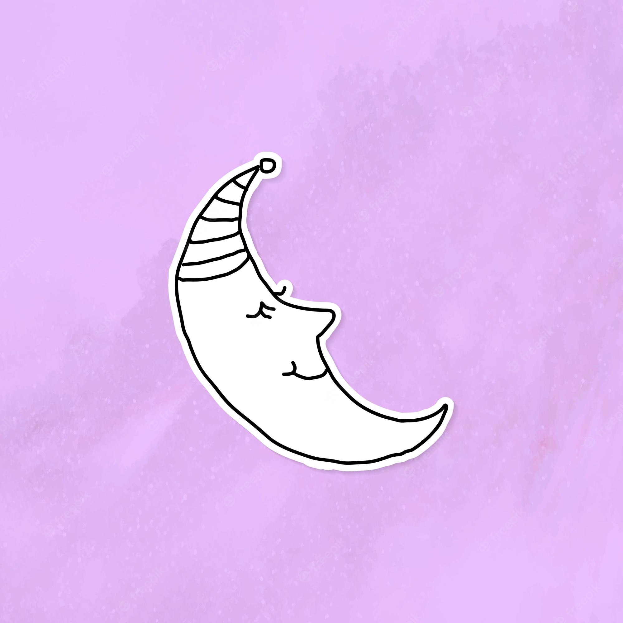 A sticker of a sleeping crescent moon with a hat on. - Doodles
