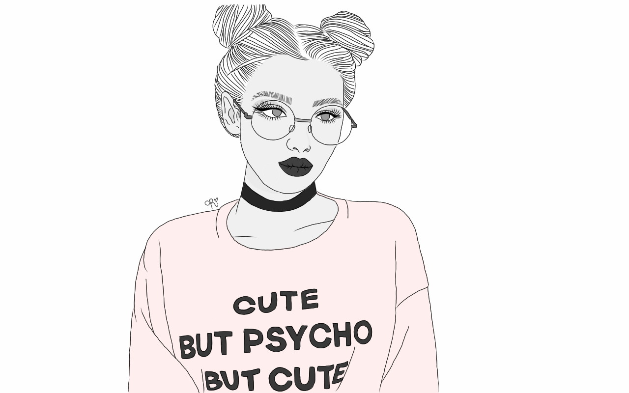A girl with two buns and glasses wearing a pink top with the words 