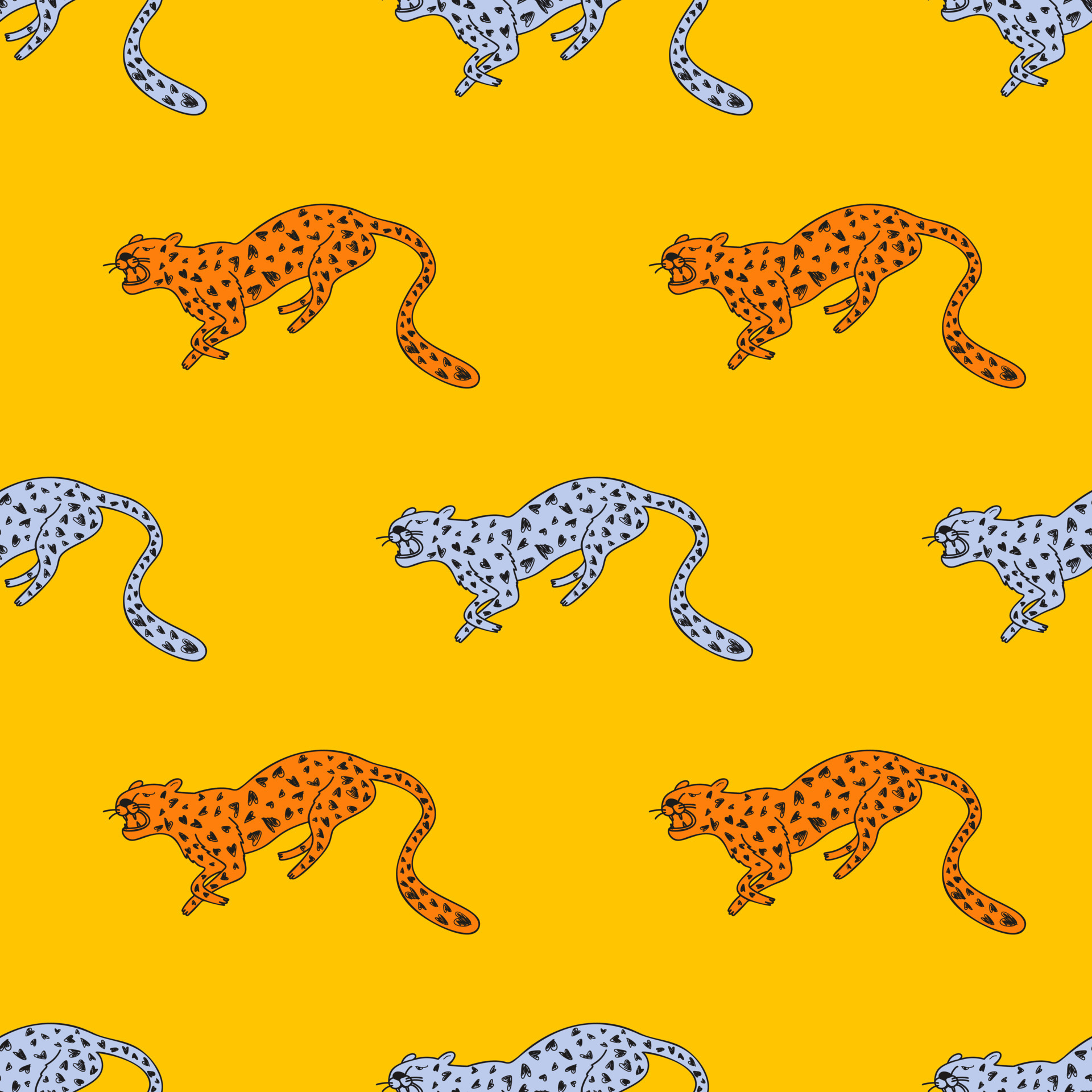 Decorative seamless pattern with doodle cute leopard. Hand drawn cheetah endless wallpaper
