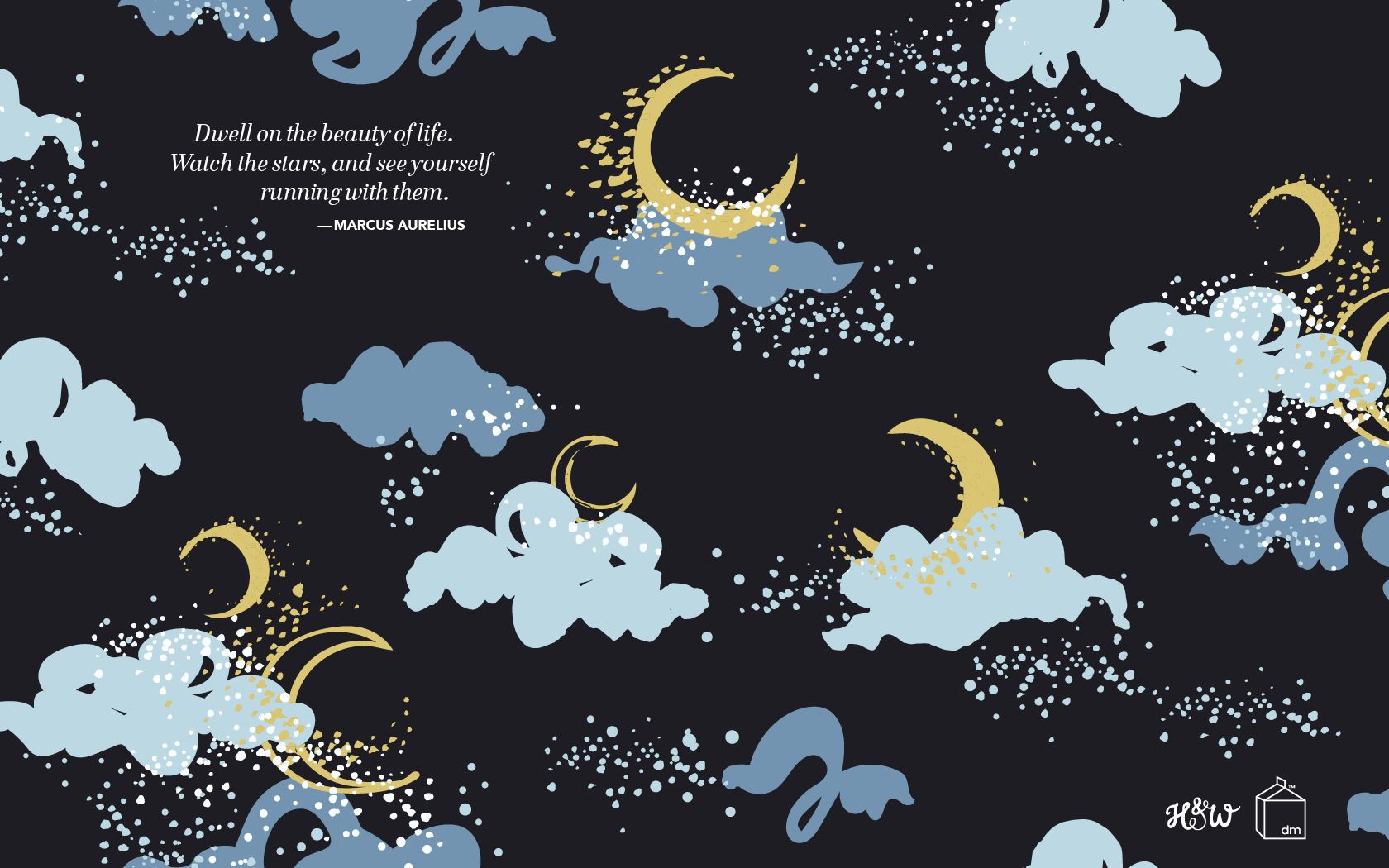 A black background with a design of white and gold clouds and crescent moons. - Slime