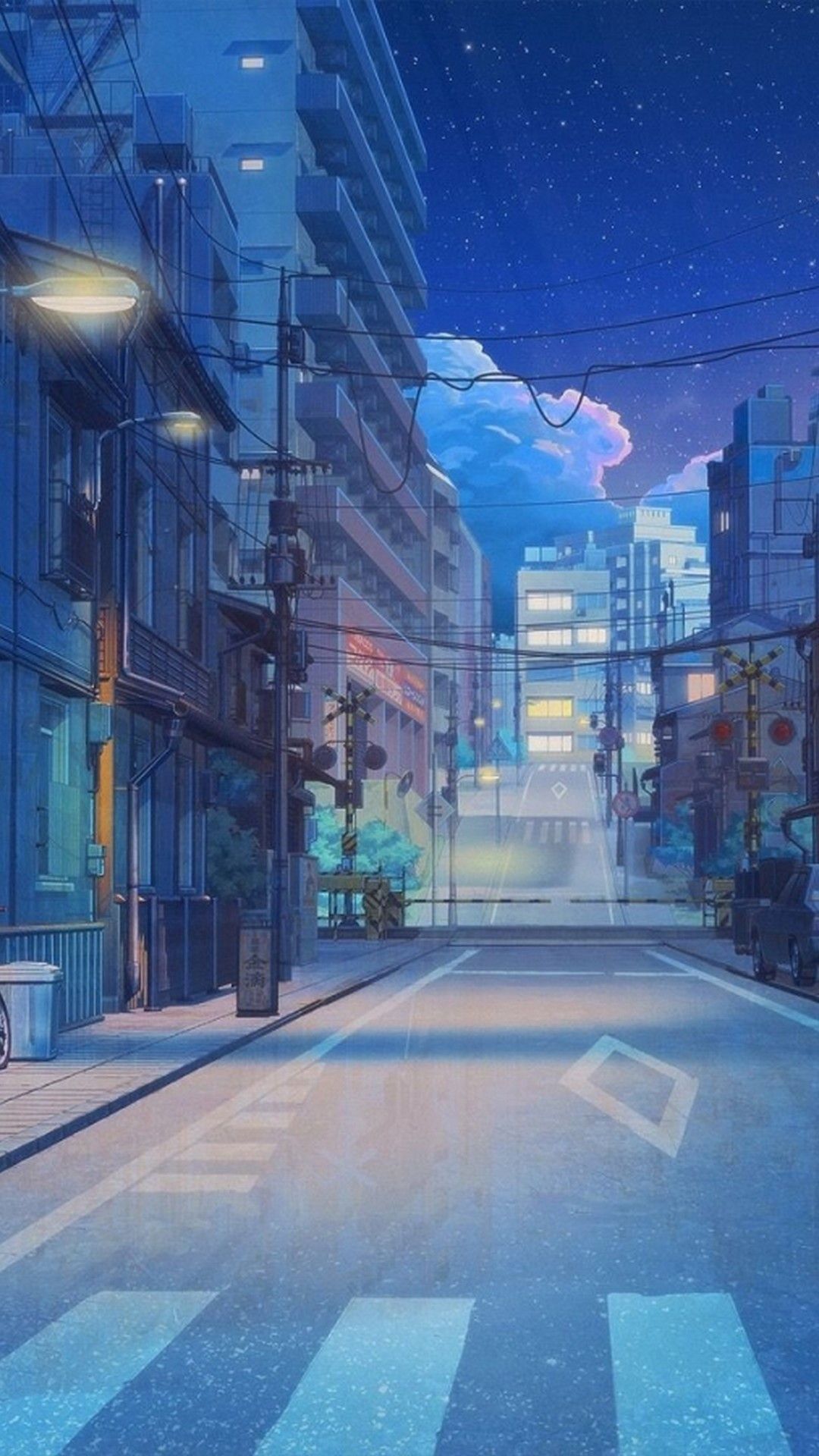 Anime city street at night wallpaper for iPhone. - Blue anime, road, anime, HD, Miami