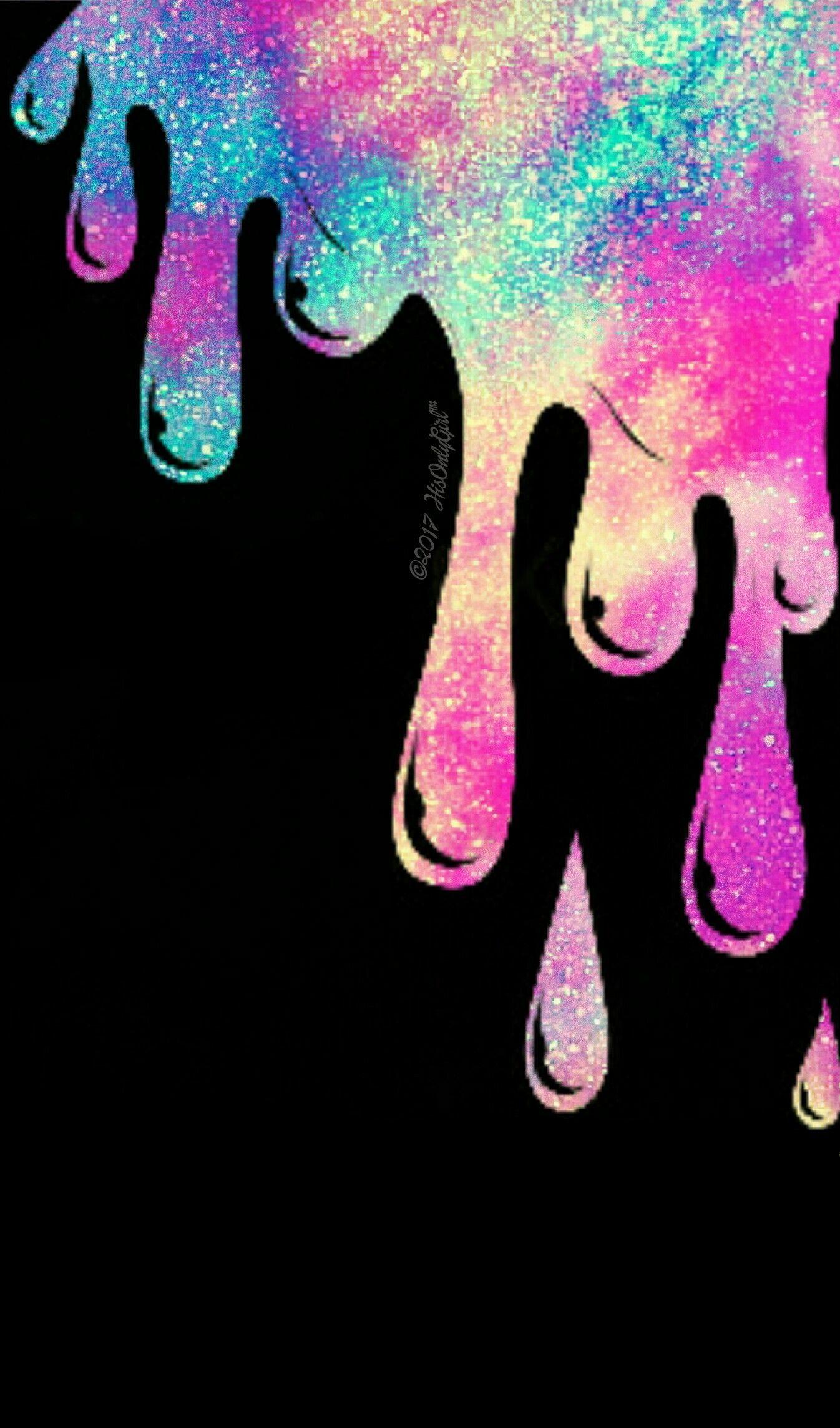 A colorful painting of rain drops on black background - Slime