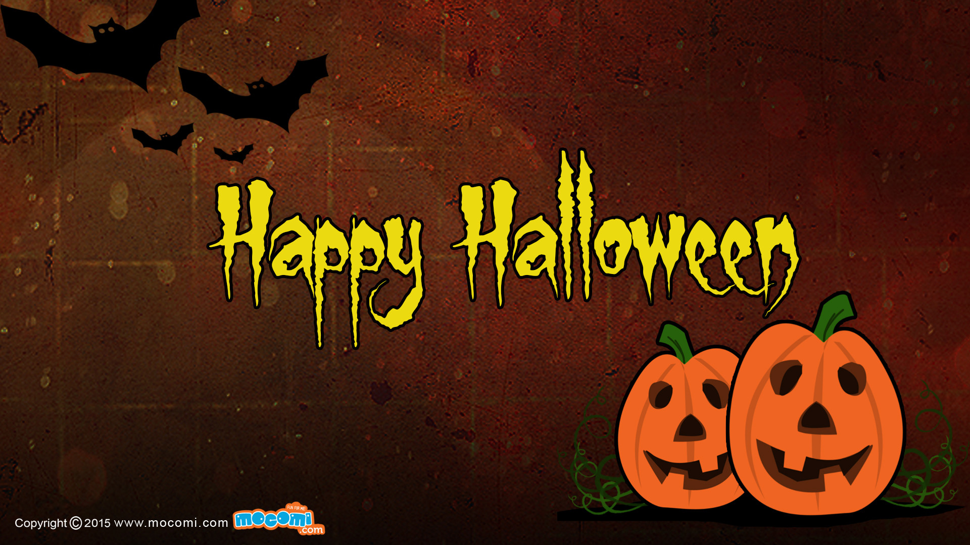 A happy halloween greeting card with pumpkins and bats - Halloween desktop