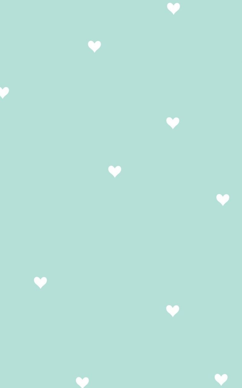 A pattern of white hearts on light blue - Light green, soft green
