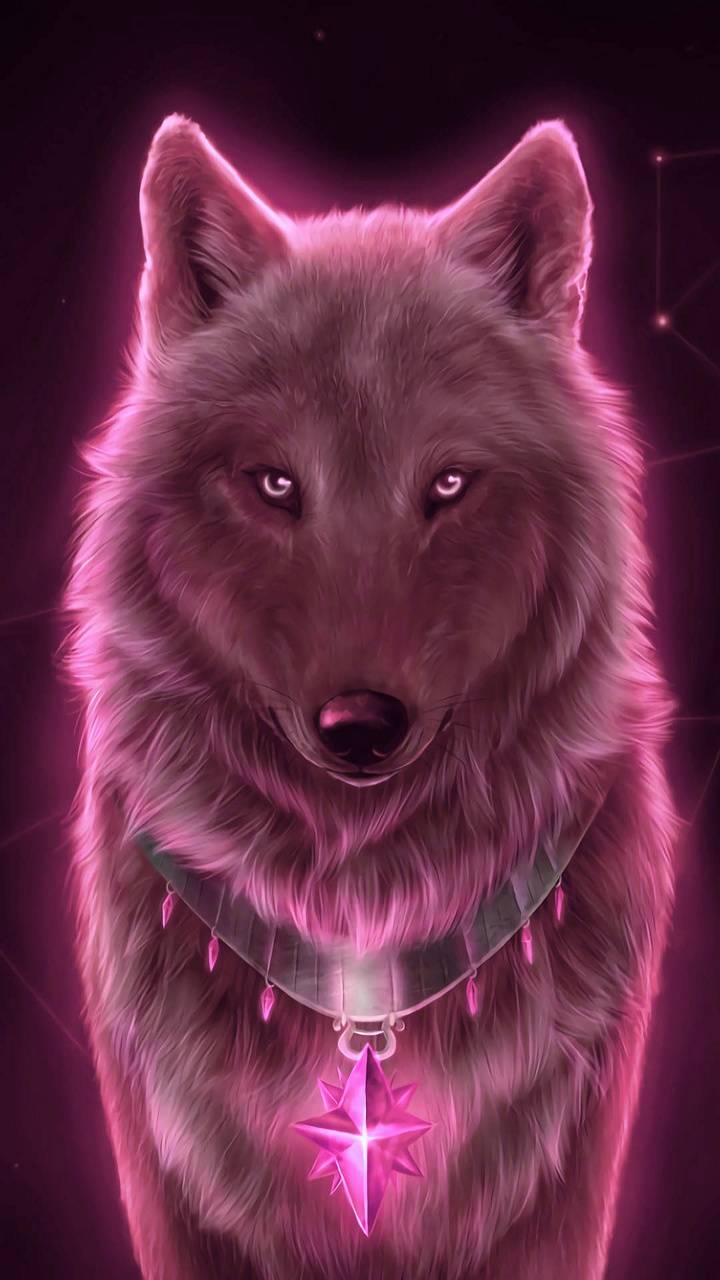 A wolf with pink stars and glowing eyes - Wolf