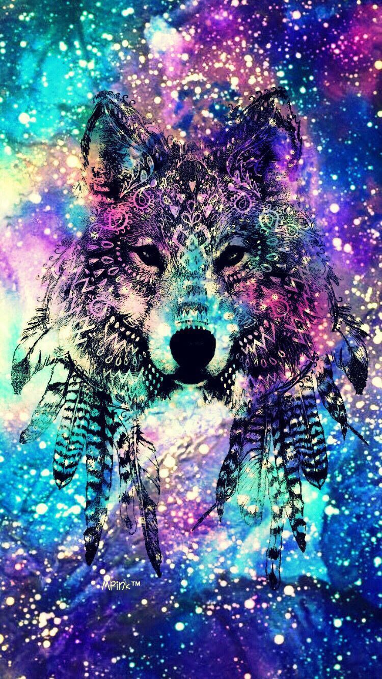 Download Colorful Cute Wolf Tribal Wallpaper