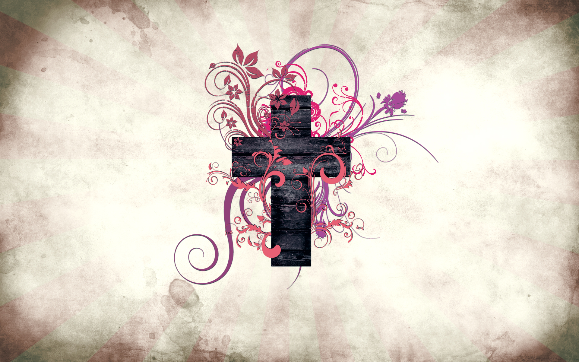 A cross with pink and purple flowers on it - Cross