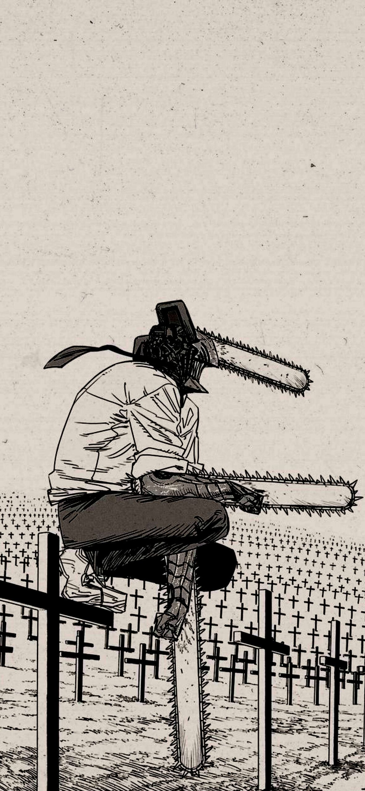 A man with two chainsaws on his head - Cross