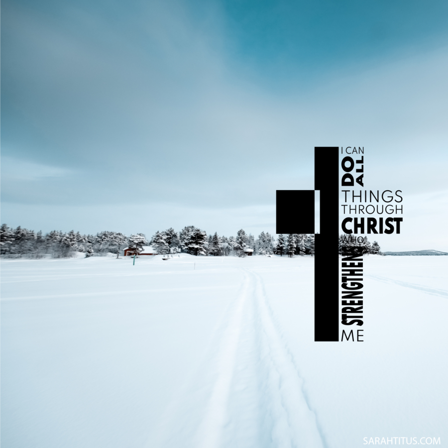 Snowy Christian Cross Philippians 4:13 Wallpaper Quote