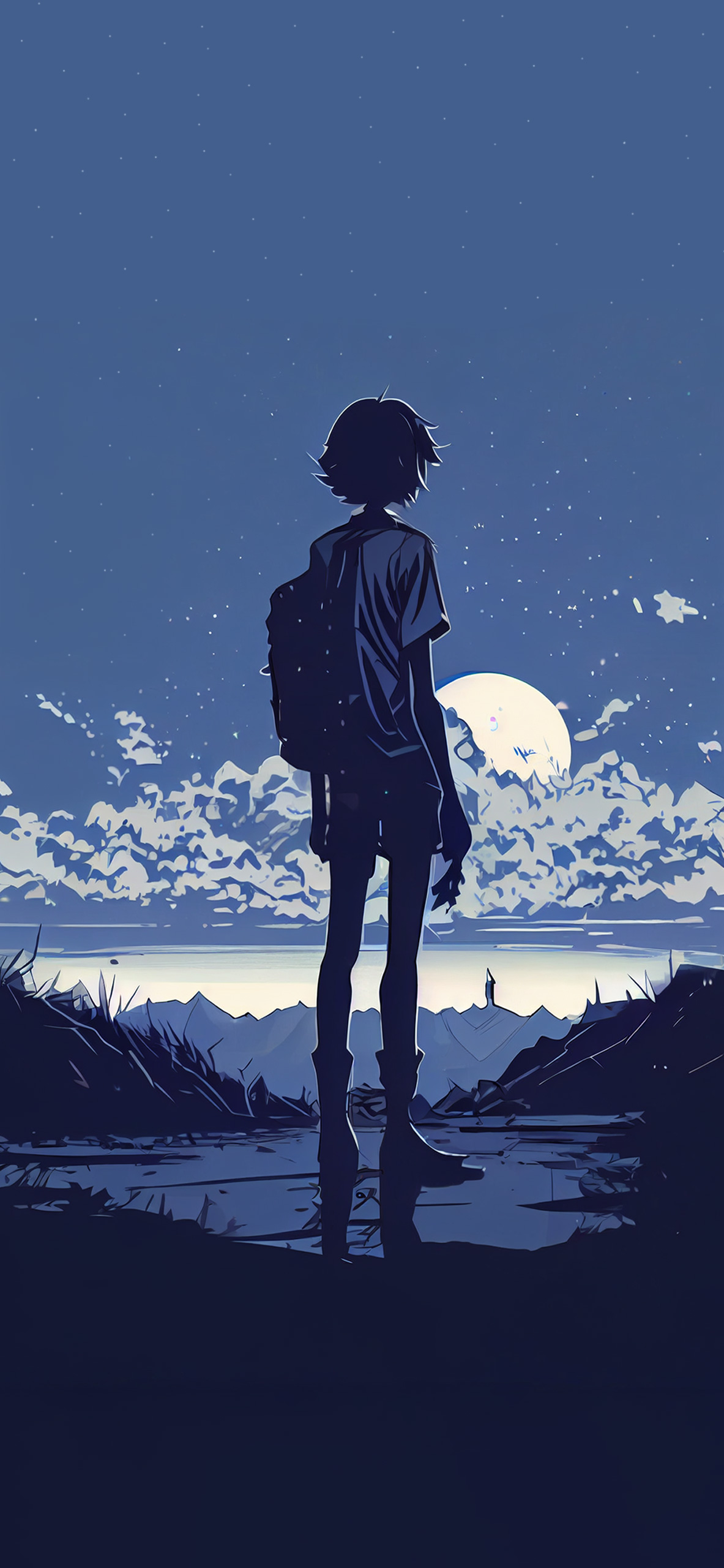 A person standing on the edge of water - Blue anime