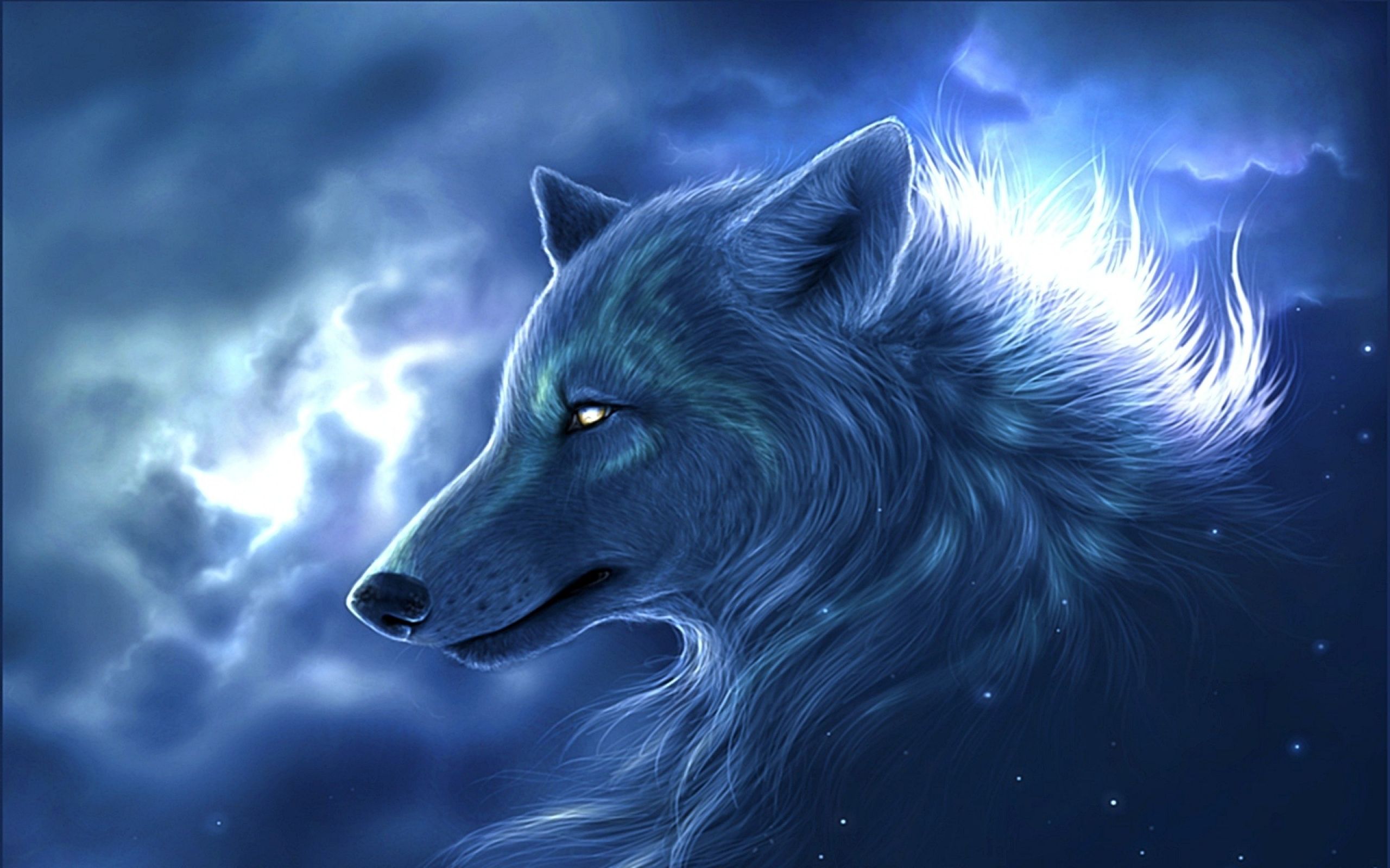 A wolf with blue eyes and long hair - Wolf