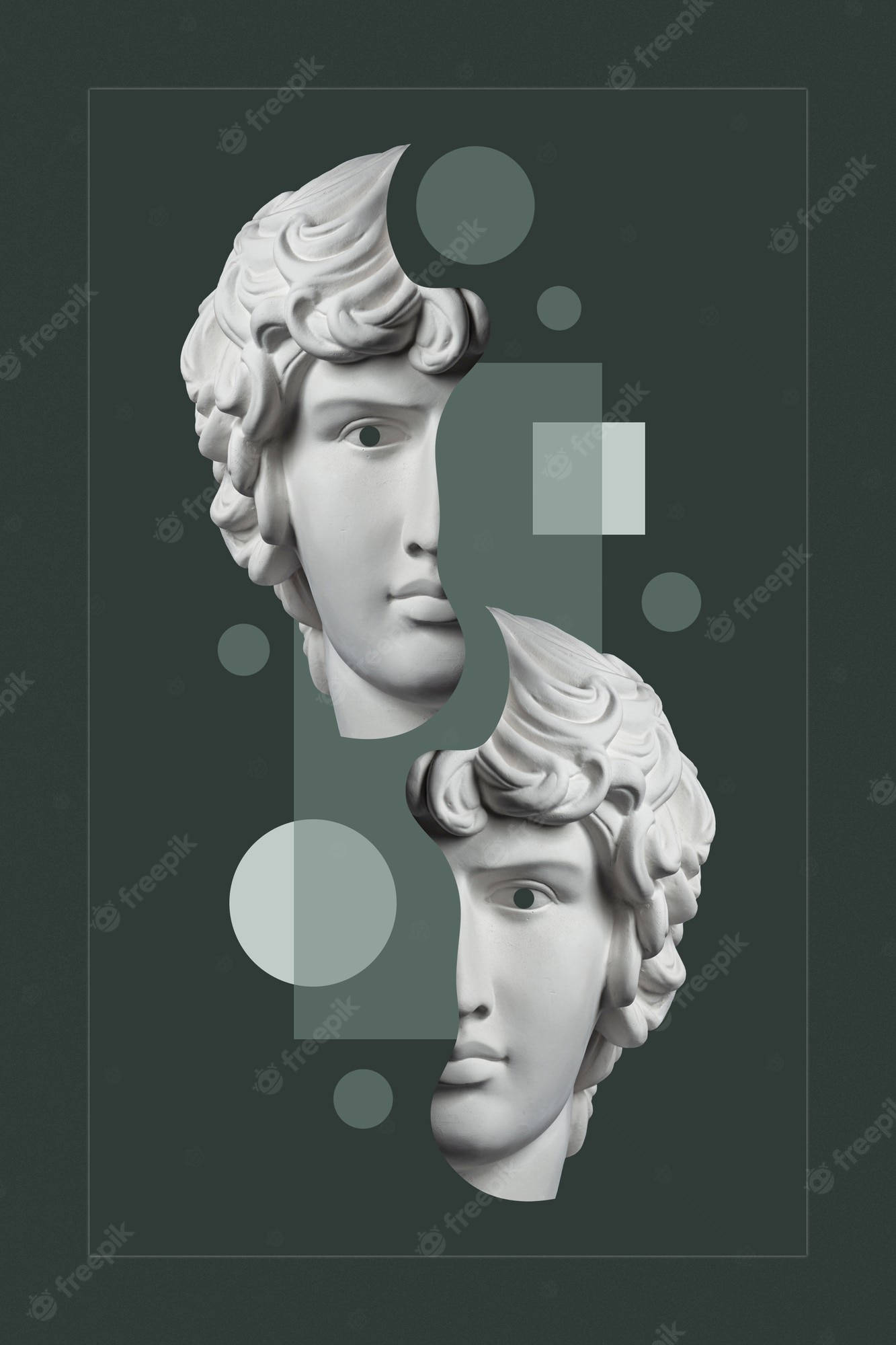 Collage with antique statue head in a modern style. - Greek statue