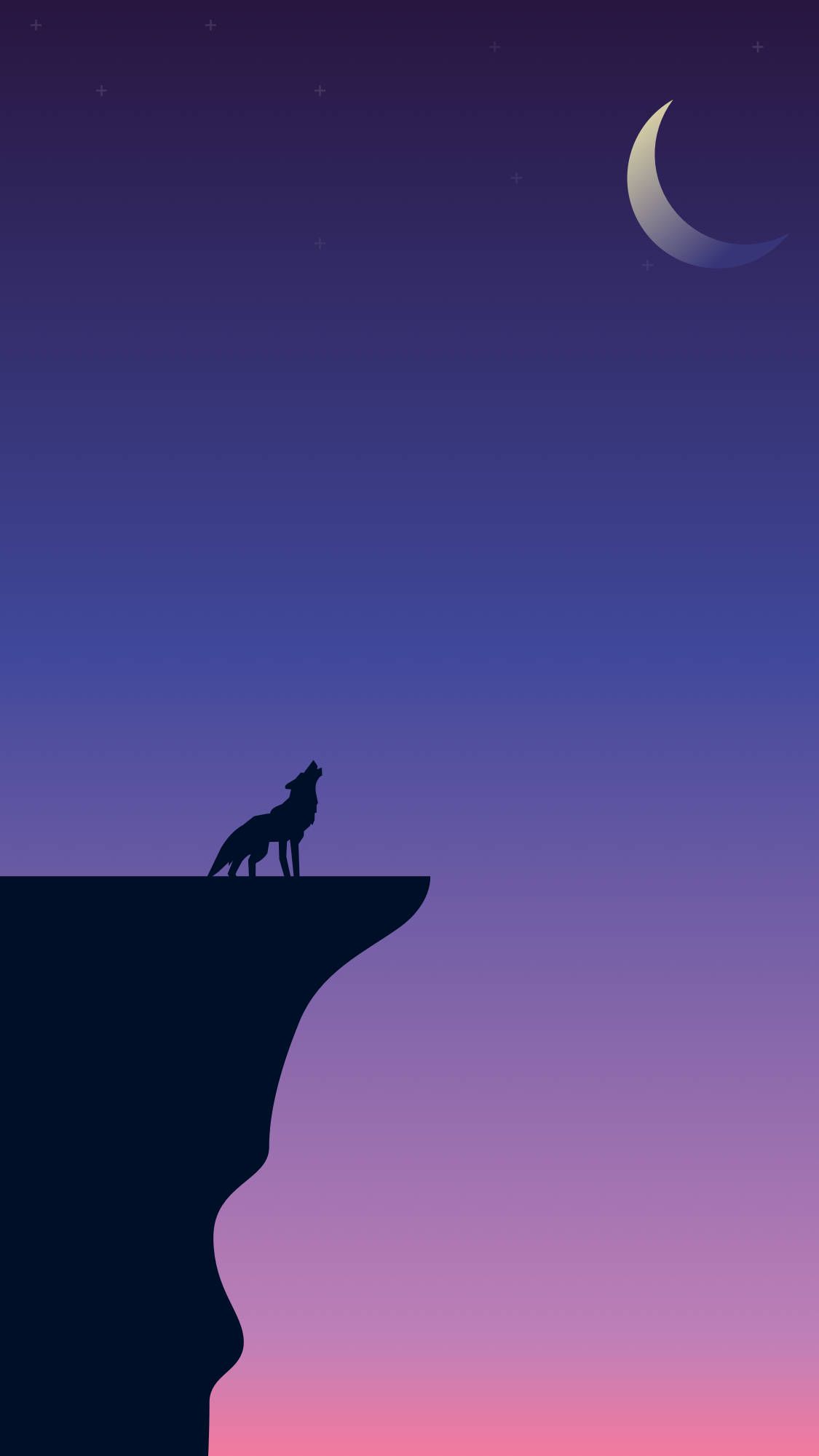 A wolf howling at the moon on a cliff at night. - Wolf