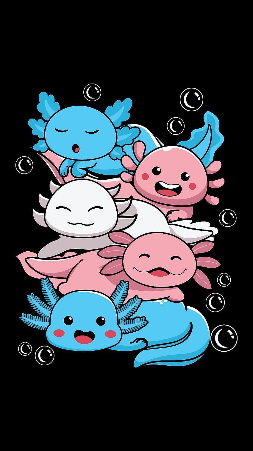 A group of cartoon animals are shown in the water - Axolotl