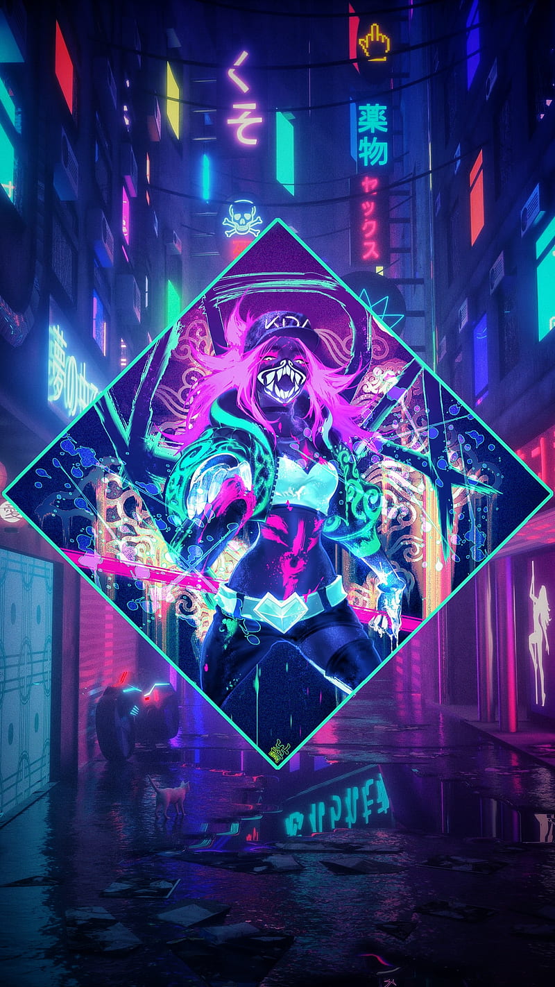 Cyberpunk girl in the neon city wallpaper 1242x2688 - Gaming