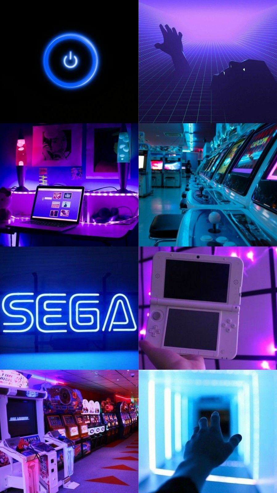 A collage of pictures with neon lights and video games - Gaming