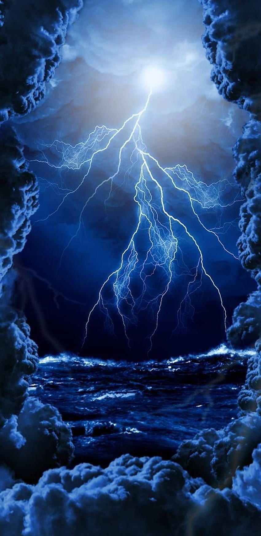 Lightning strikes the ocean during a stormy night - Lightning, storm