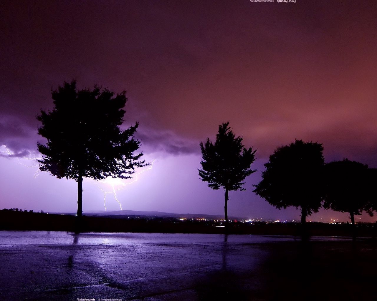 Download wallpaper 1280x1024 lightning, elements, sky, darkness, trees standard 5:4 HD background