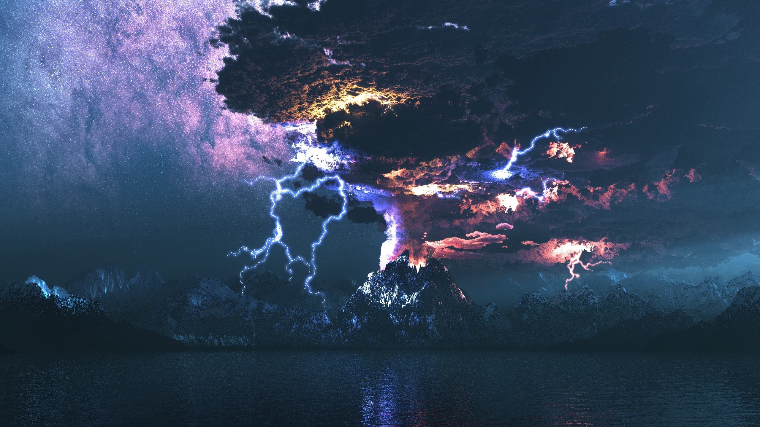 lightning volcano photo manipulation
