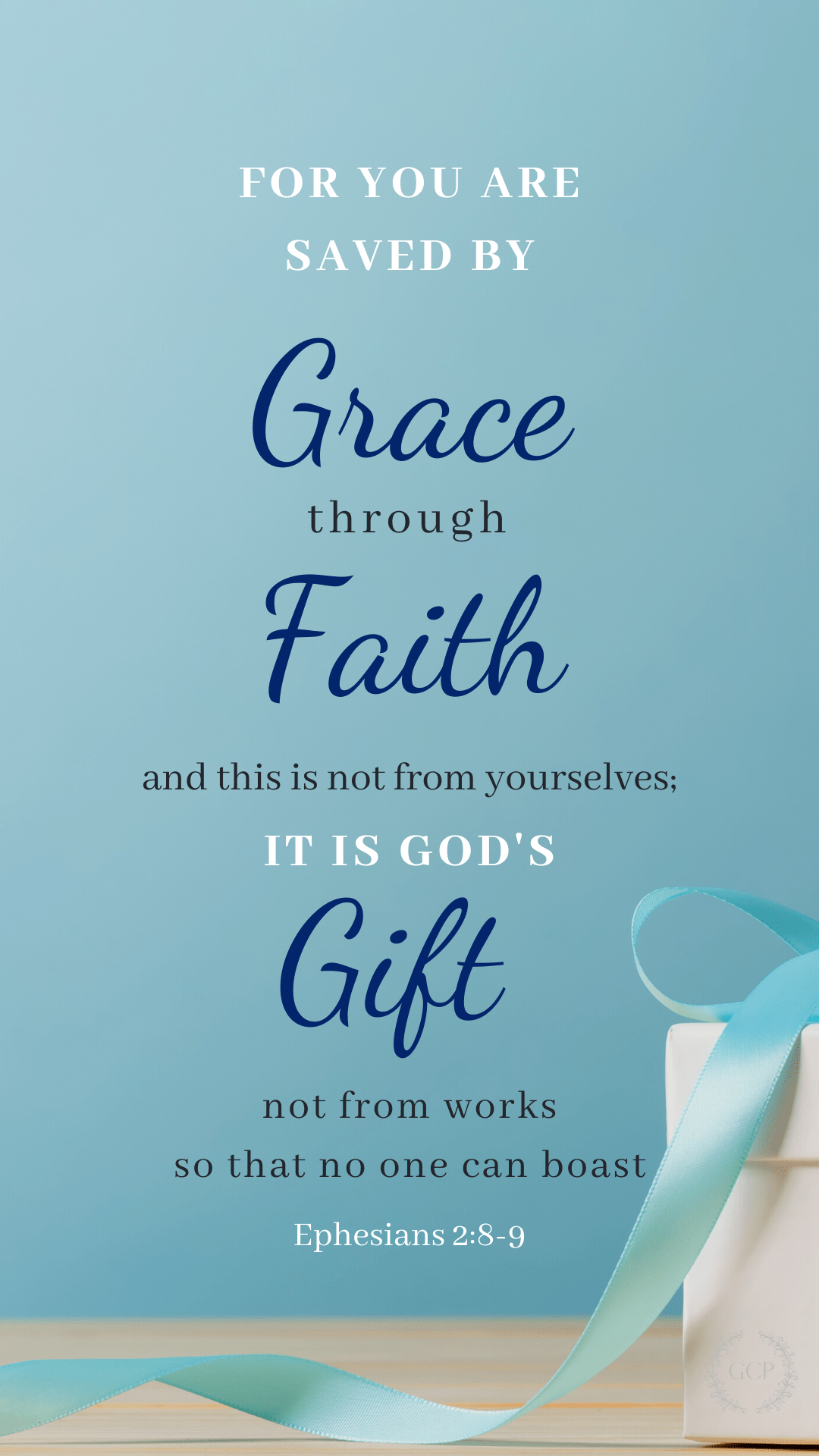 A blue background with the words for you are saved by grace - Bible