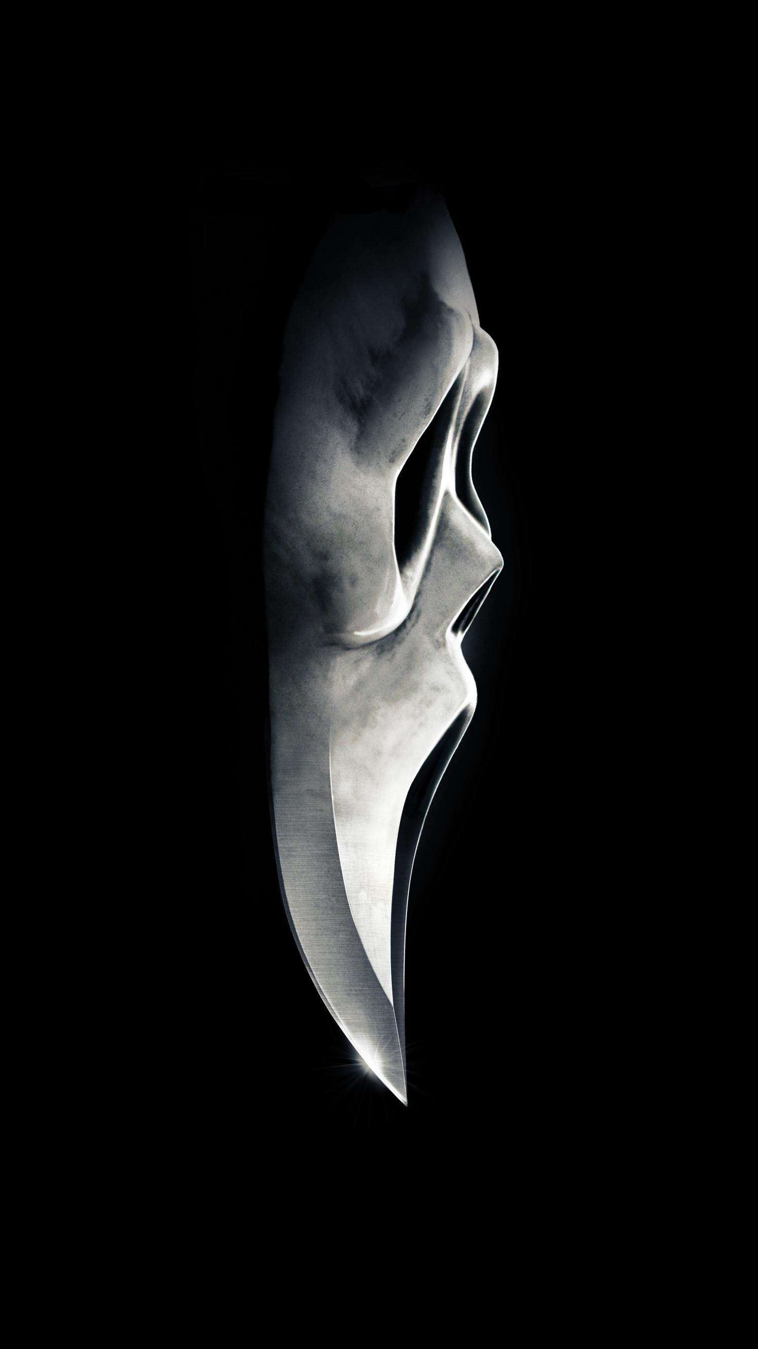A close up of the face on an image - Ghostface