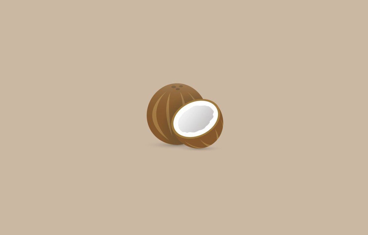 A half coconut on a brown background - Coconut, minimalist beige