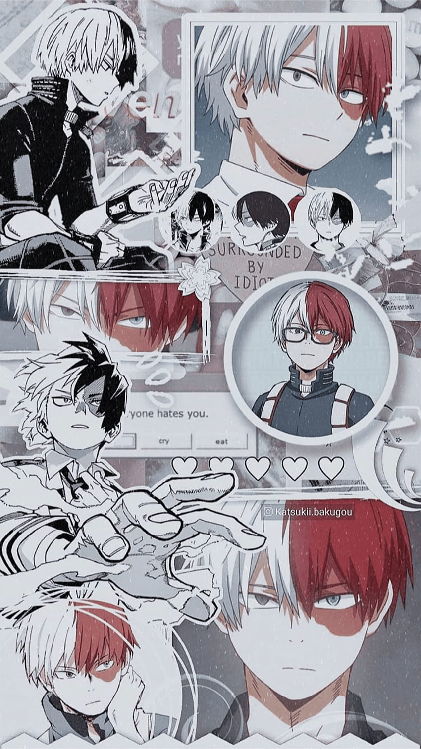 A collage of pictures with different characters - Shoto Todoroki