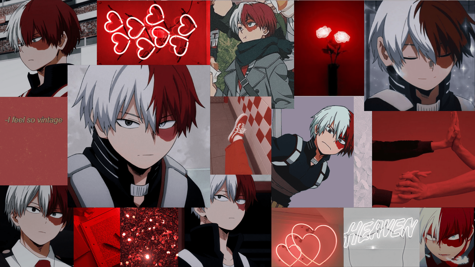 A collage of images with different characters - Shoto Todoroki