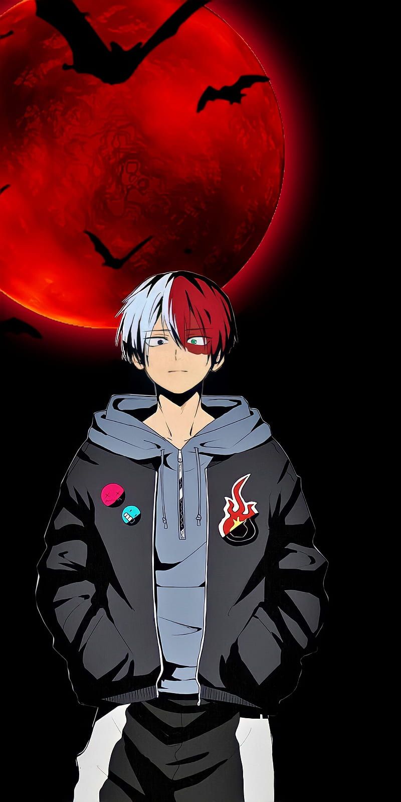 Shoto Todoroki, anime, dark, moon, theme, HD phone wallpaper