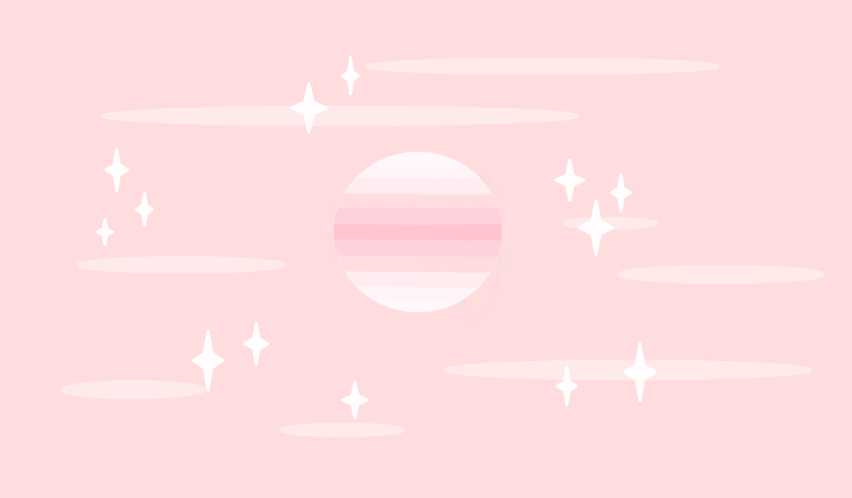 A pink and white graphic of a planet surrounded by white clouds and stars - YouTube