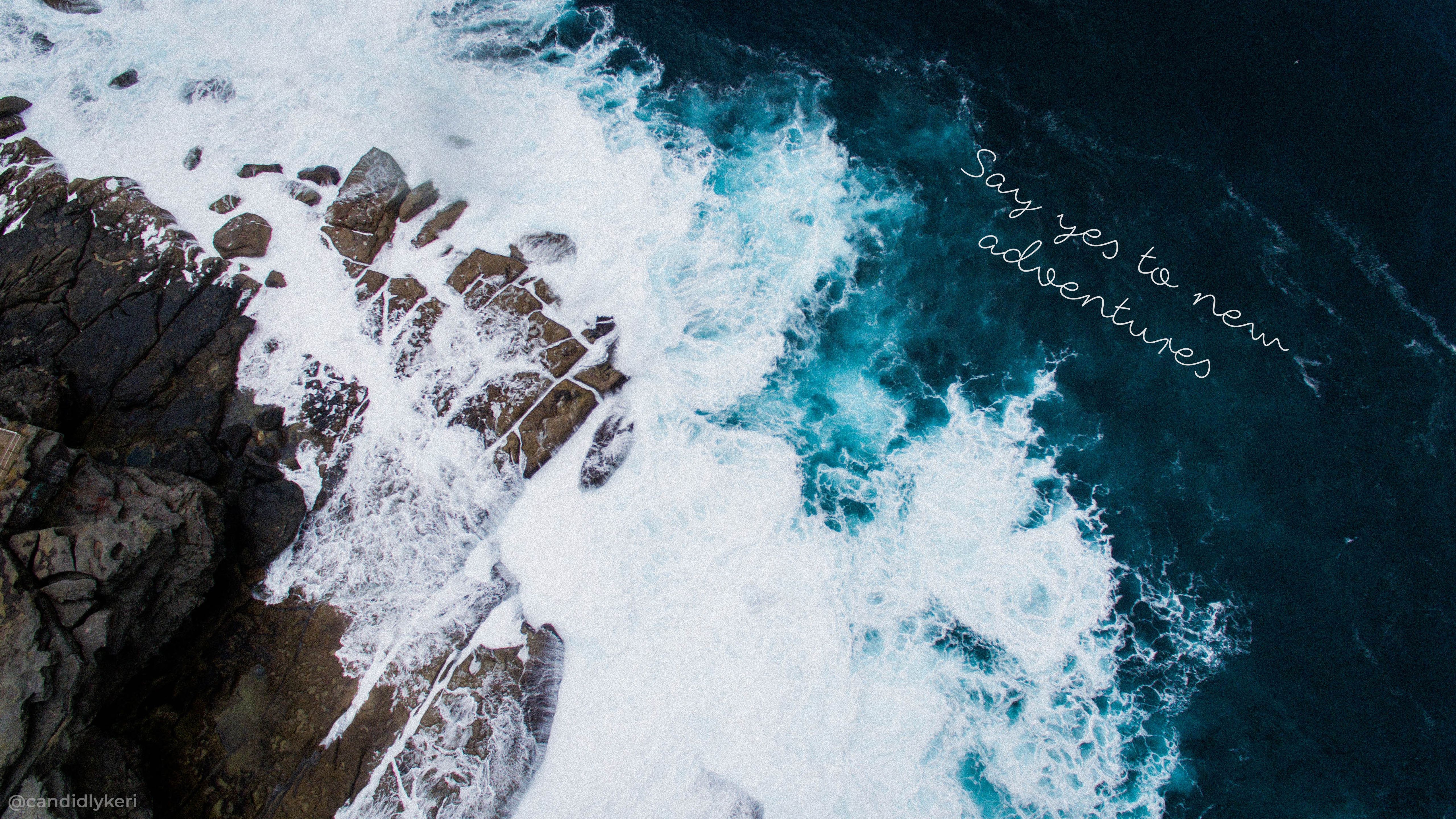 An aerial photo of a rocky coastline with the words 
