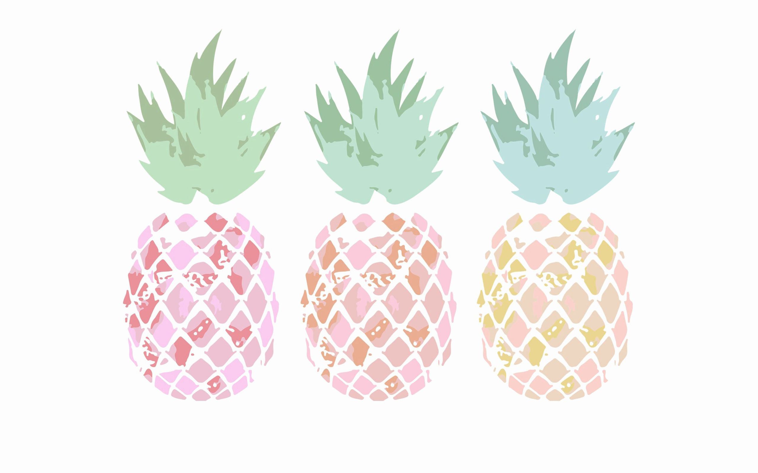 Three watercolor pineapples in pastel colors on a white background - Pineapple