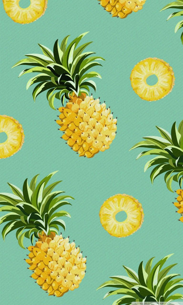 A pattern of pineapples and oranges on blue - Pineapple