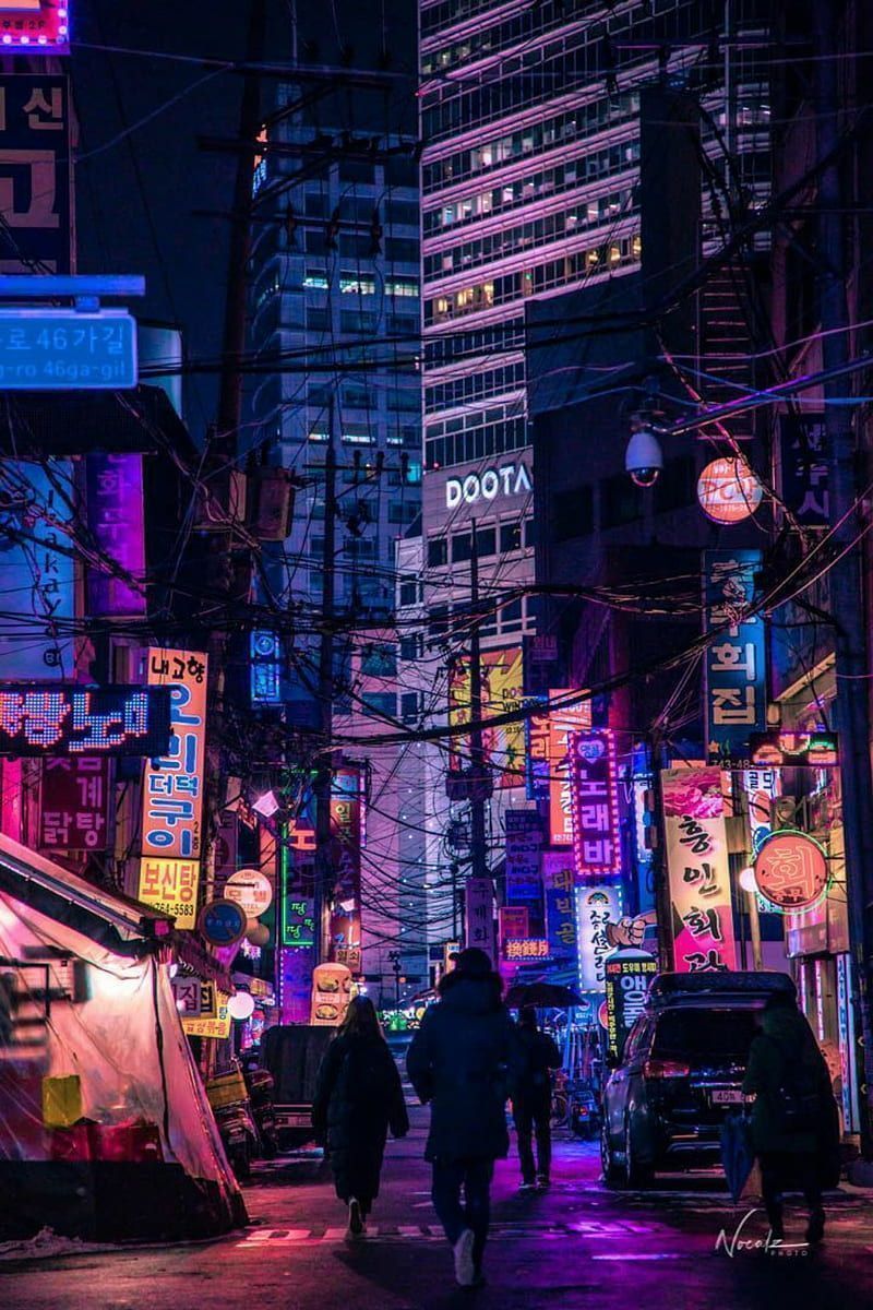 Night town, aesthetic, city, korea, lights, HD phone wallpaper