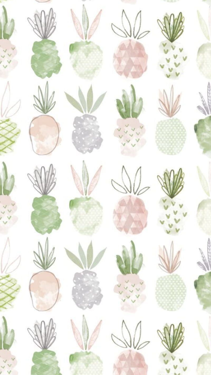 A pattern of potted plants in different colors - Pineapple