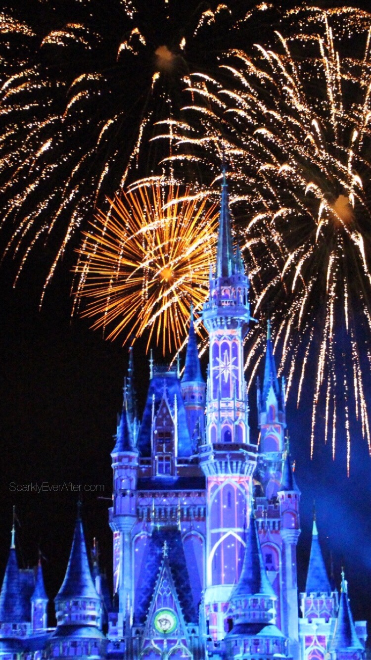 Fireworks light up the sky behind Cinderella Castle at Magic Kingdom. - Disneyland