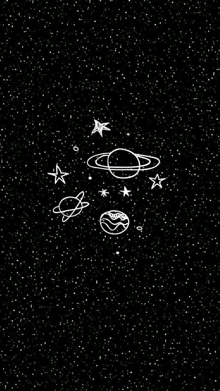 A black background with stars and planets - Space