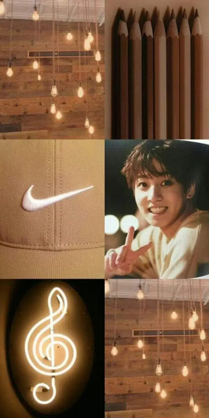 Music aesthetic background, Nike, pencil, light, smile, peace sign - Light brown