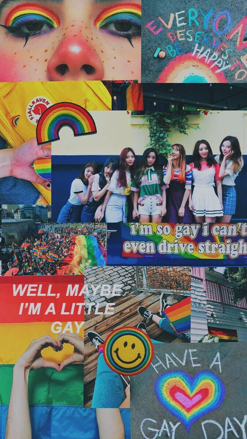 Collage of images and text celebrating pride month - Pride, gay