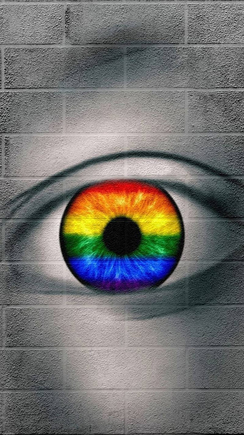 A rainbow colored eye on the wall - Pride