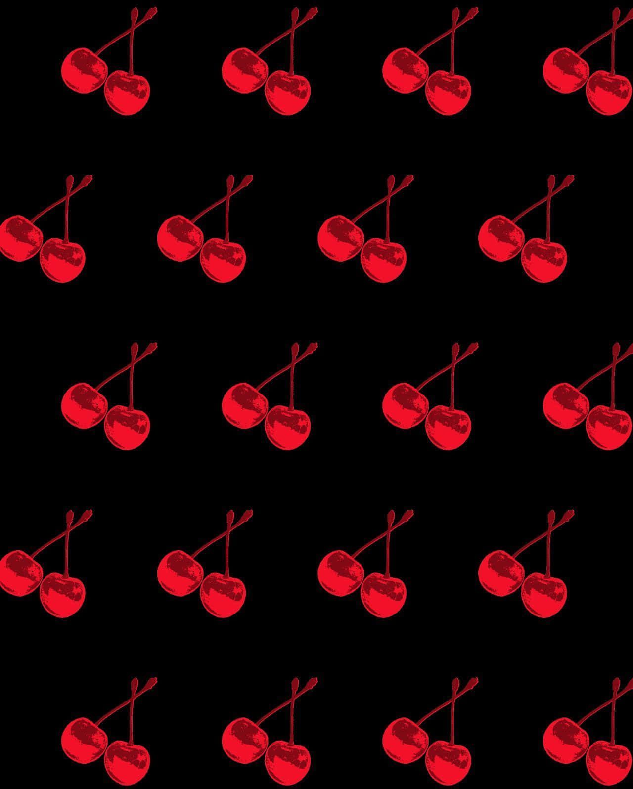 A pattern of red cherries on a black background - Cherry