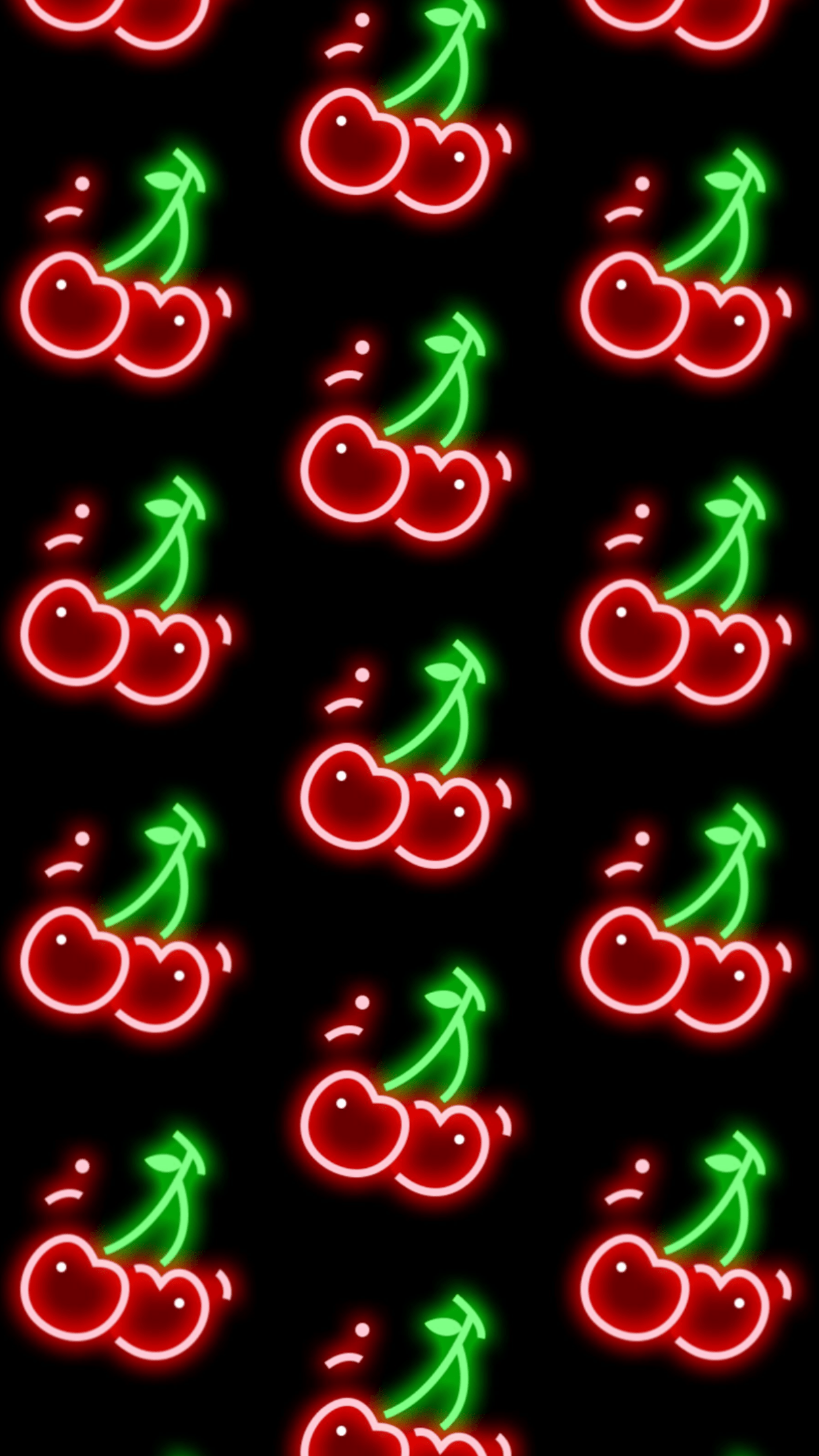 A pattern of neon cherries on a black background - Cherry