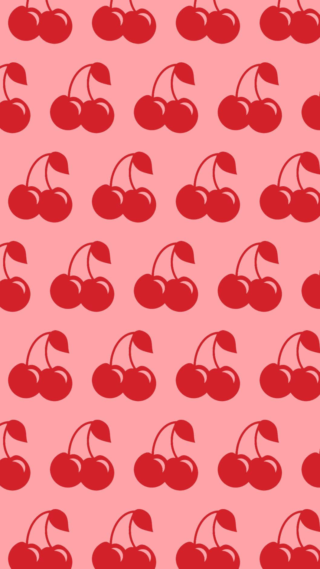 A pattern of red cherries on a pink background - Cherry