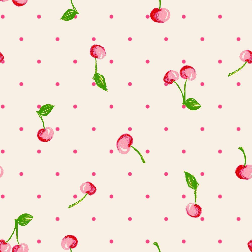 Cherry pattern with green leaves and dots - Cherry