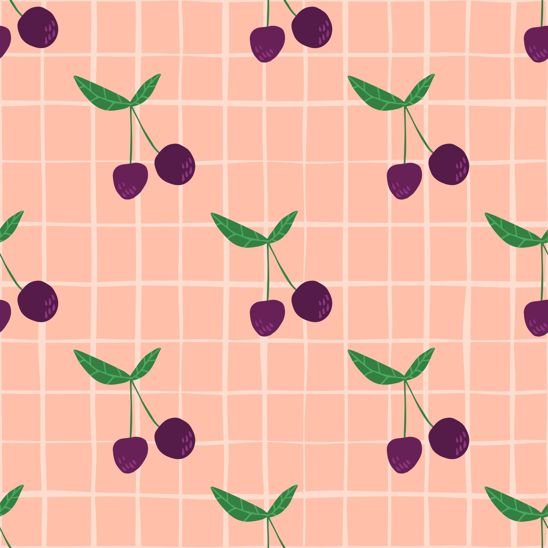 Cherry seamless pattern for fabric design. Cherries wallpaper on stripes background