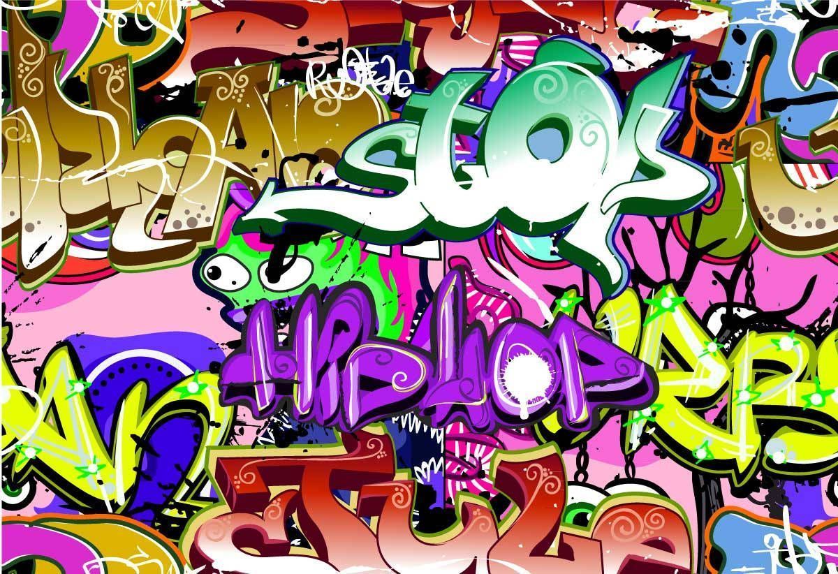 A colorful graffiti style background with the words stop and hip hop - Graffiti