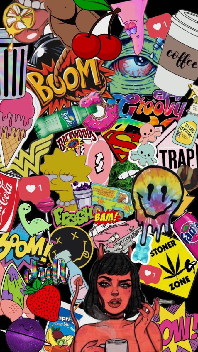 Aesthetic phone background wallpaper with a lot of stickers - Graffiti